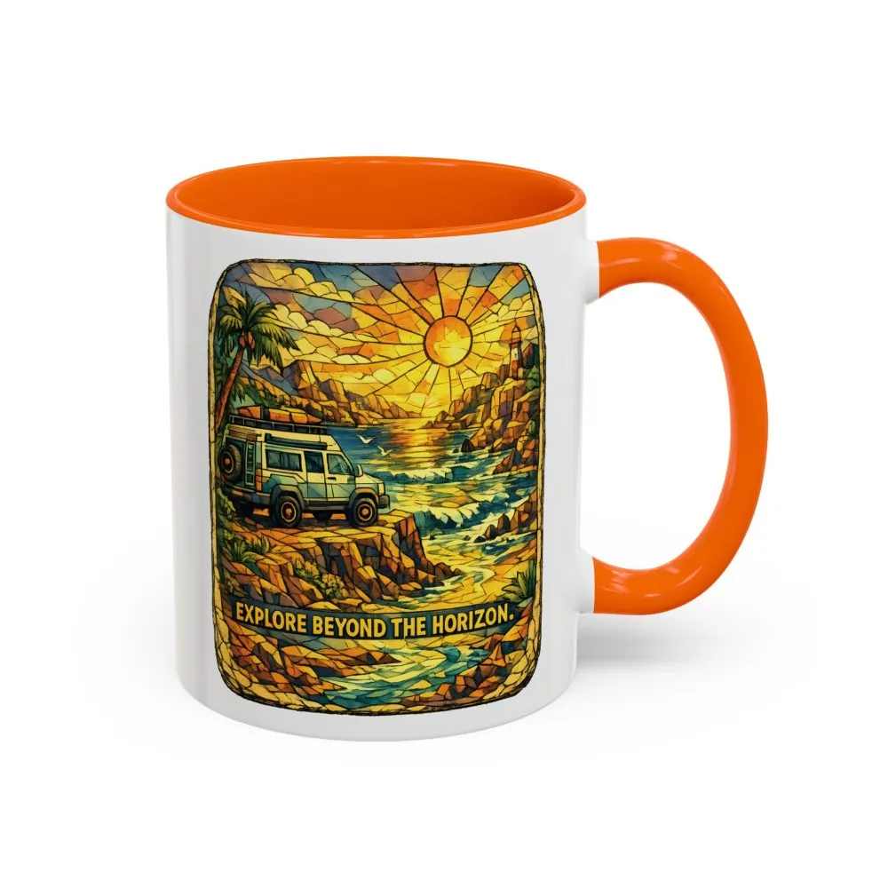 Accent Coffee Mug (11, 15oz) — "Explore Beyond The Horizon" Design Cubic-Line
