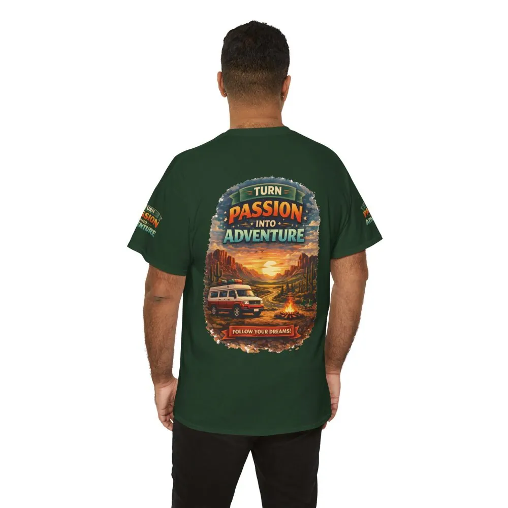Unisex Heavy Cotton Tee — "Turn Passion Into Adventure" Design Scenic-Line