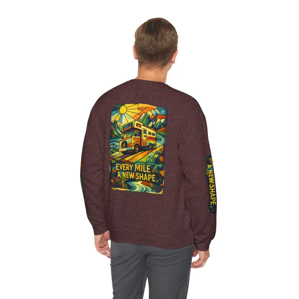 7529077858948240452_2048.jpeg Unisex Heavy Blend™ Crewneck Sweatshirt — "Every Mile A New Shape" Design Cubic-Line