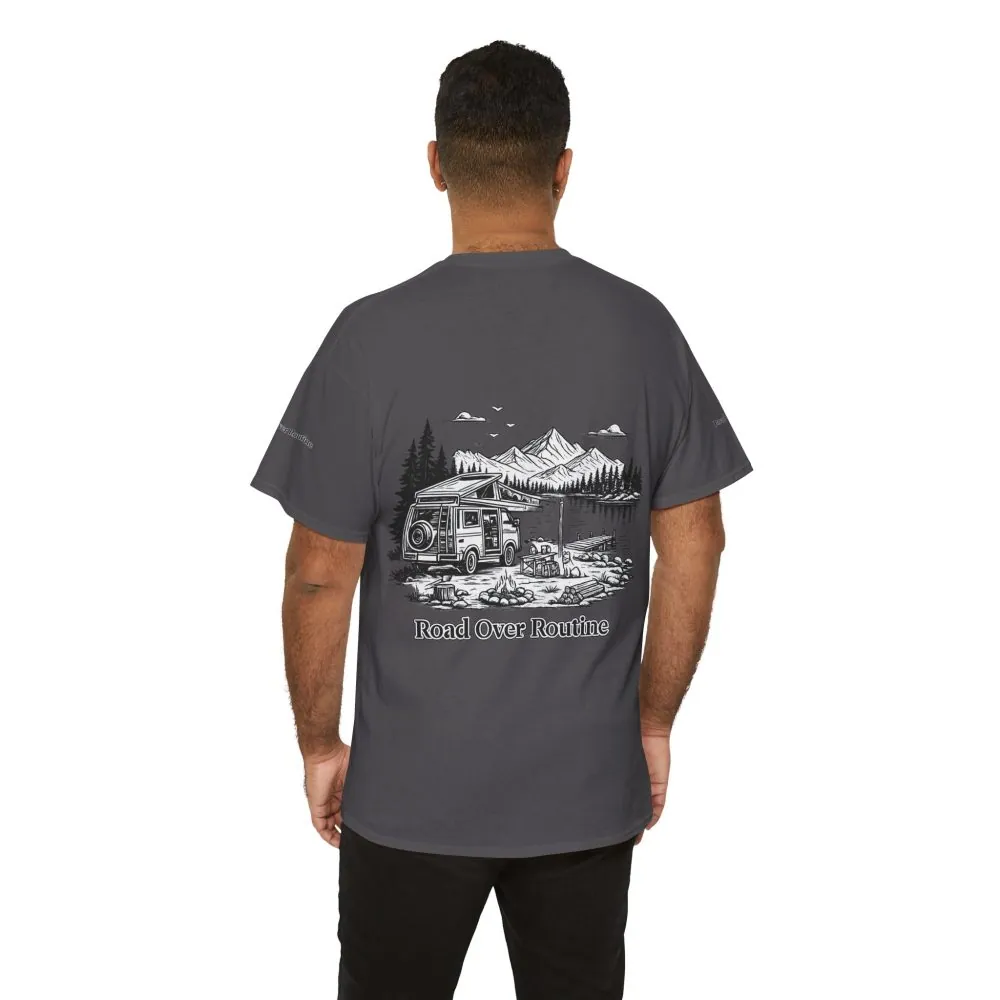 7529580626990457211_2048.jpeg Unisex Heavy Cotton Tee — "Road Over Routine" Design Minimal-Line