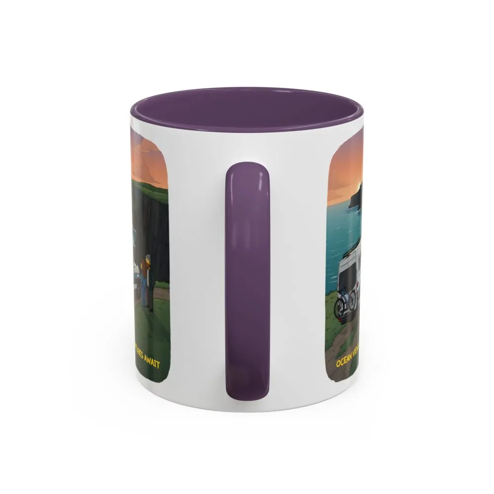 Accent Coffee Mug (11, 15oz) — "Ocean Views-Adventures Awaits" Design Sitcom-Line