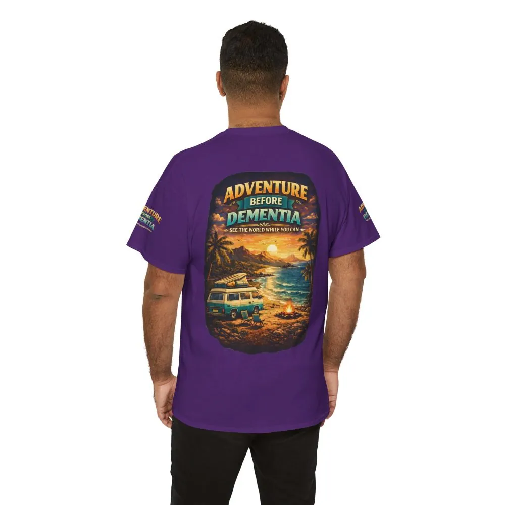 Unisex Heavy Cotton Tee — "Adventure Before Dementia" Design Scenic-Line