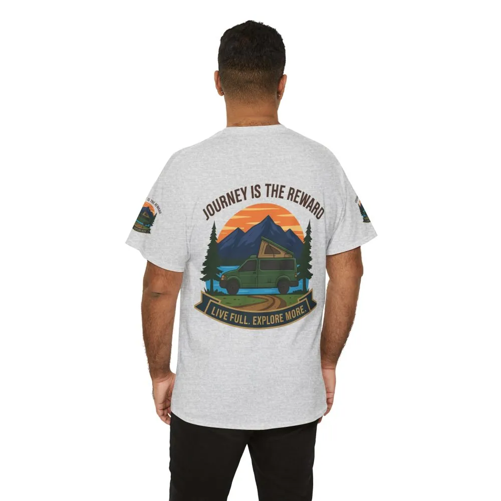 Unisex Heavy Cotton Tee  — "Journey Is The Reward Tee" Adventure Camper Van Graphic T-Shirt