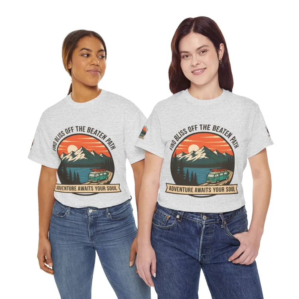 75444379105358154_2048.jpeg Unisex Heavy Cotton Tee — "Find Bliss Off the Beaten Path" Mountain & Camper T‑Shirt