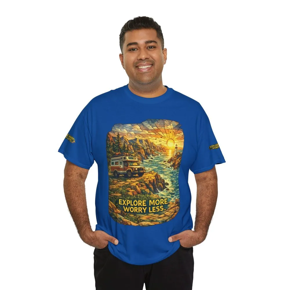 7545136311738318760_2048.jpeg Unisex Heavy Cotton Tee — "Explore More Worry Less" Design Cubic-Line