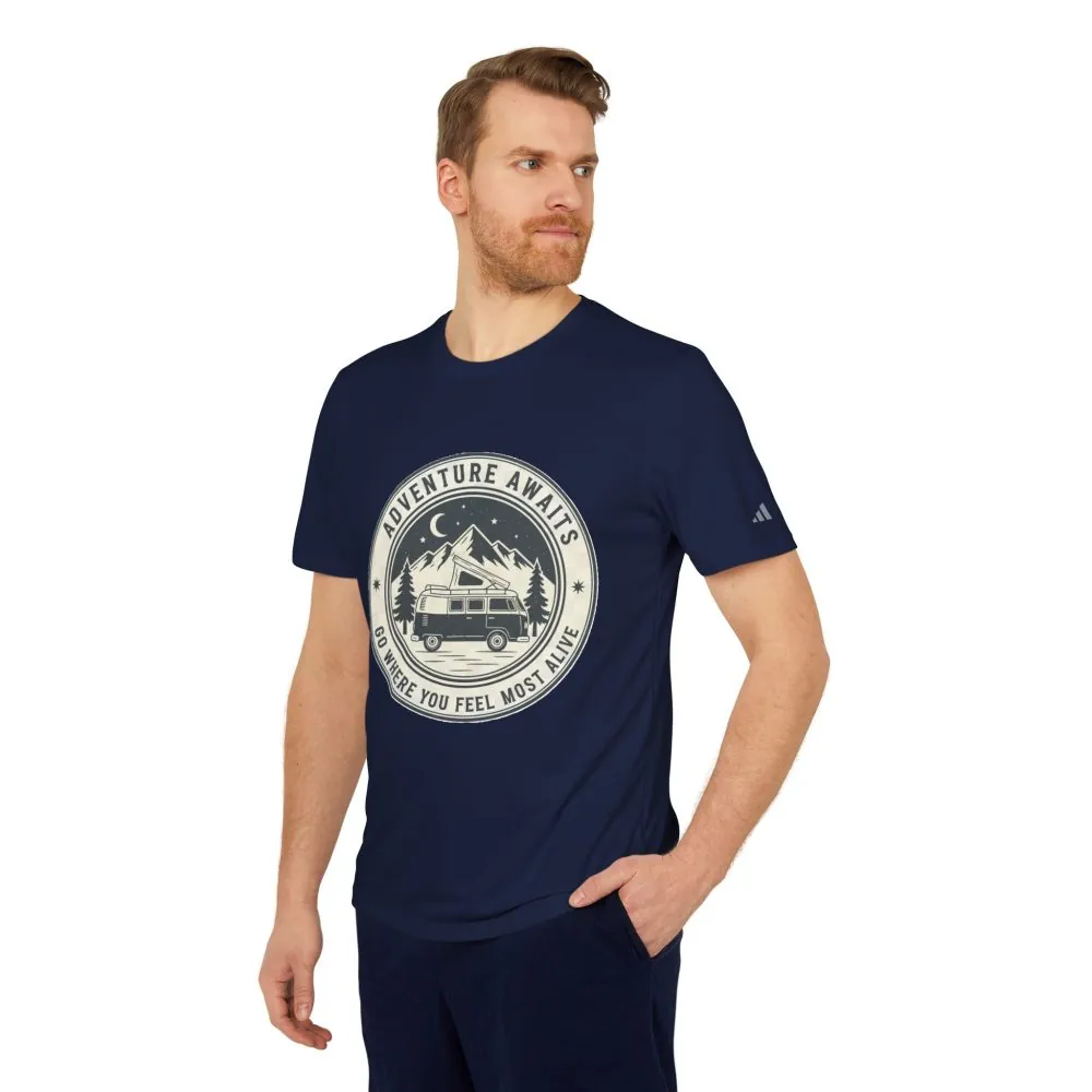 T-Shirt(Adidas) - 'Adventure Awaits-Go Where You Feel Most Alive' (Only Front printed)