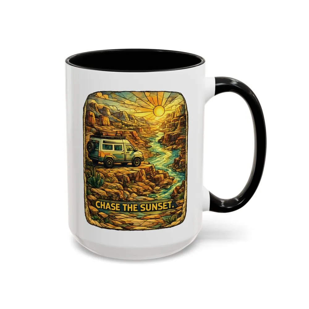Accent Coffee Mug (11, 15oz) — "Chase The Sunset" Design Cubic-Line