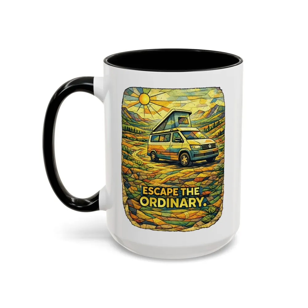 Accent Coffee Mug (11, 15oz) — "Escape The Ordinary" Design Cubic-Line