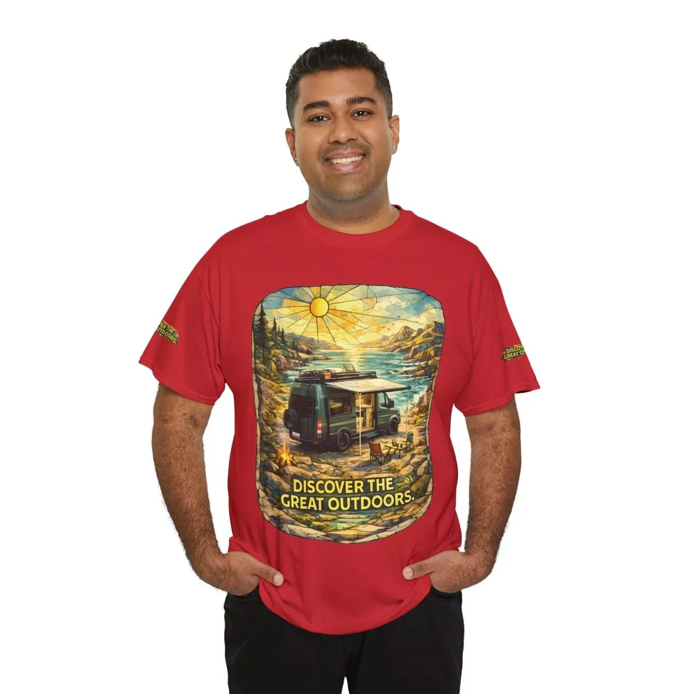 Unisex Heavy Cotton Tee — "Discover The Great Outdoors" Design Cubic-Line