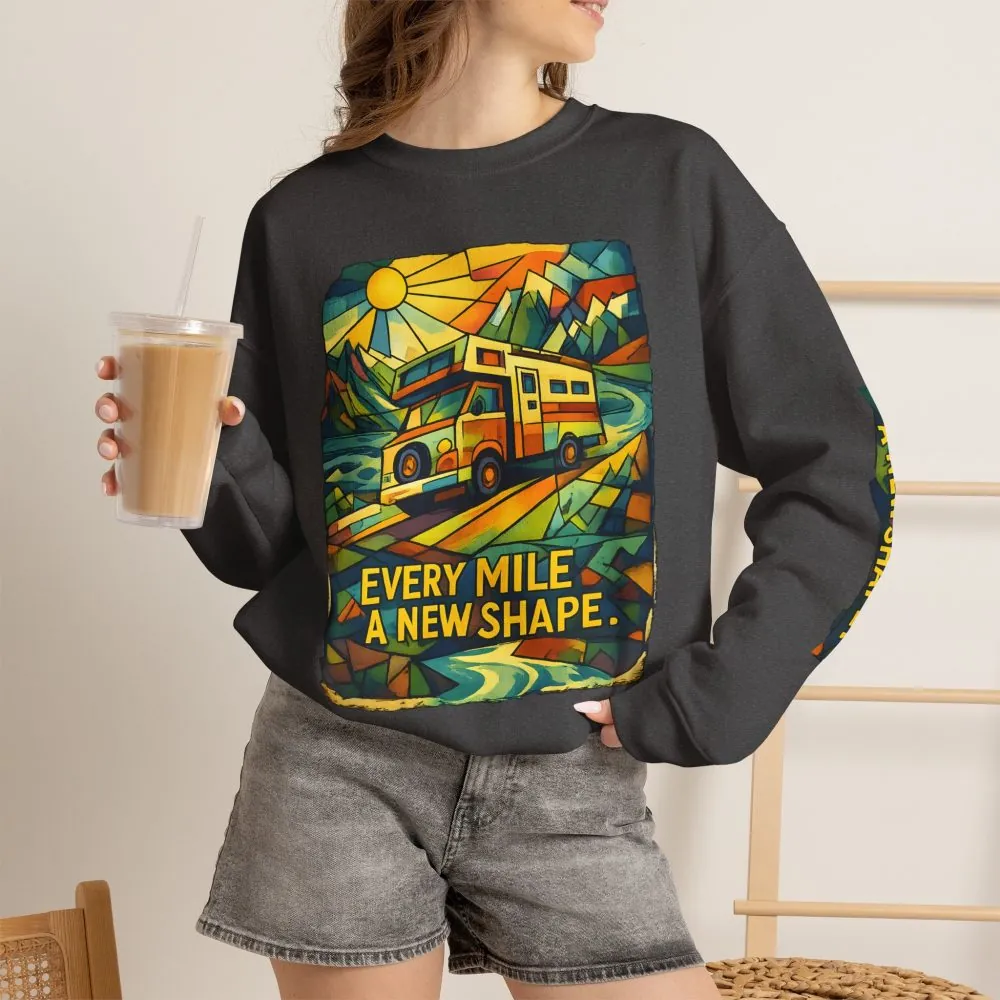 7554257093934400735_2048.jpeg Unisex Heavy Blend™ Crewneck Sweatshirt — "Every Mile A New Shape" Design Cubic-Line