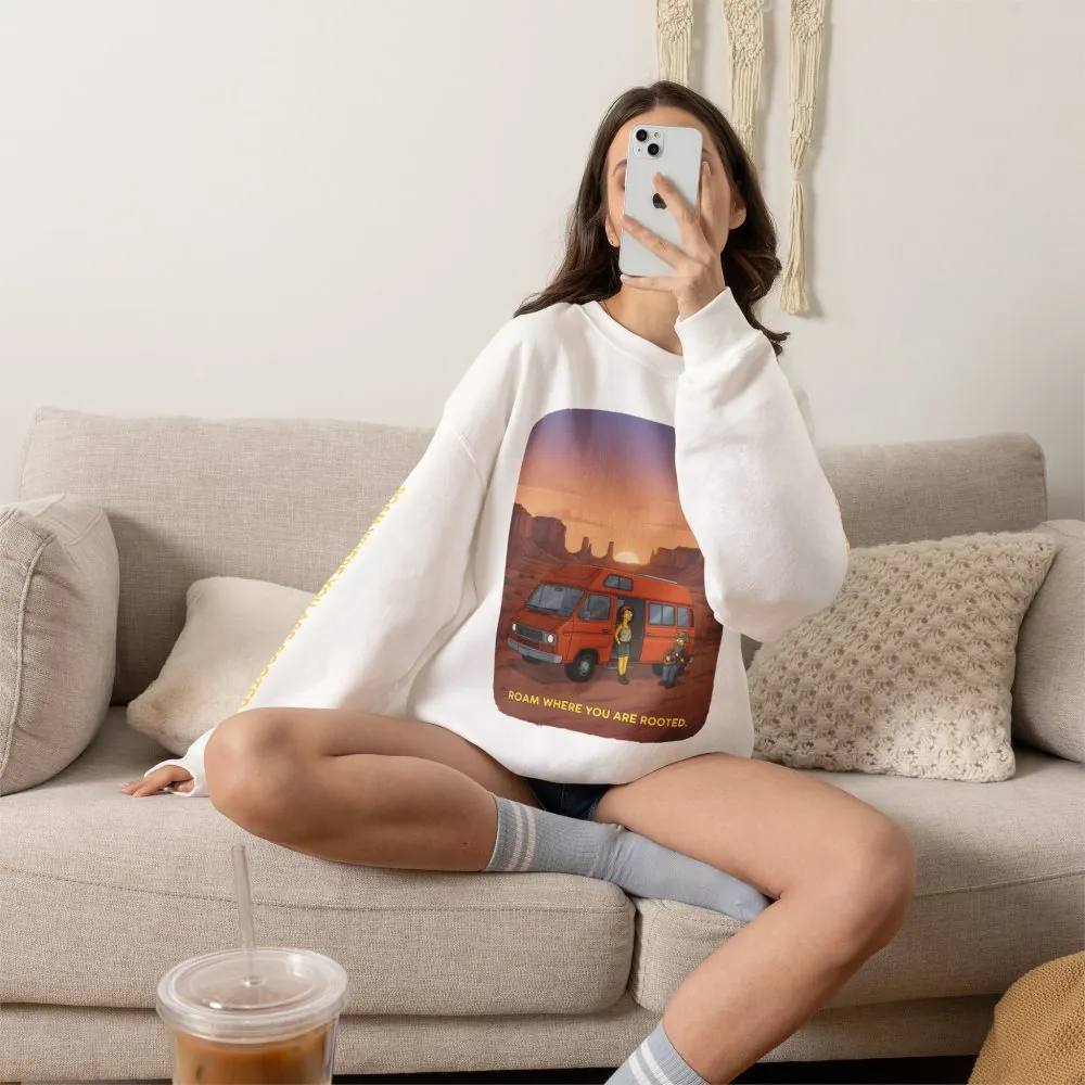 Unisex Heavy Blend™ Crewneck Sweatshirt — "Roam Where You Are Rooted" Design Sitcom-Line