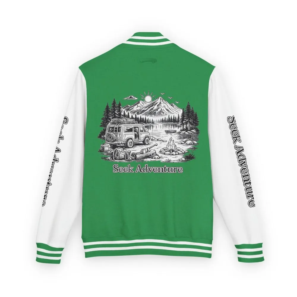 Unisex Heavyweight Letterman Jacket — "Seek Adventure" Travel Varsity Coat