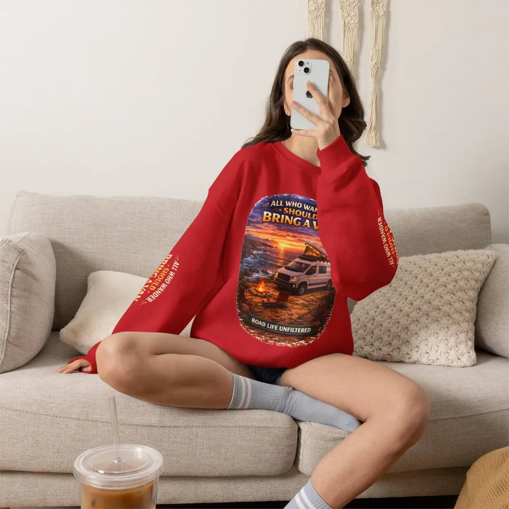 7571640006001718012_2048.jpeg Unisex Heavy Blend™ Crewneck Sweatshirt — "All Who wander Should Bring A Van" Design Scenic-Line