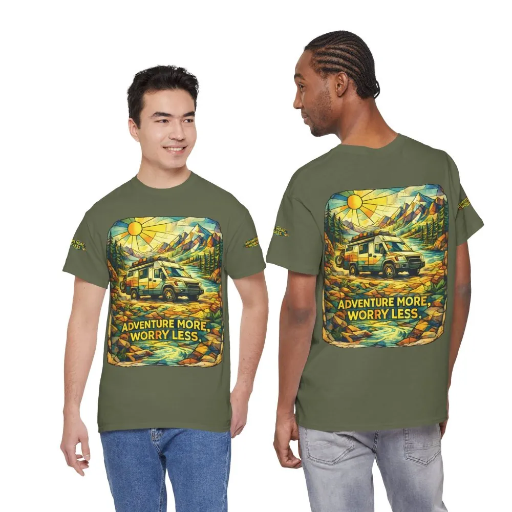 Unisex Heavy Cotton Tee — "Adventure More Worry Less" Design Cubic-Line