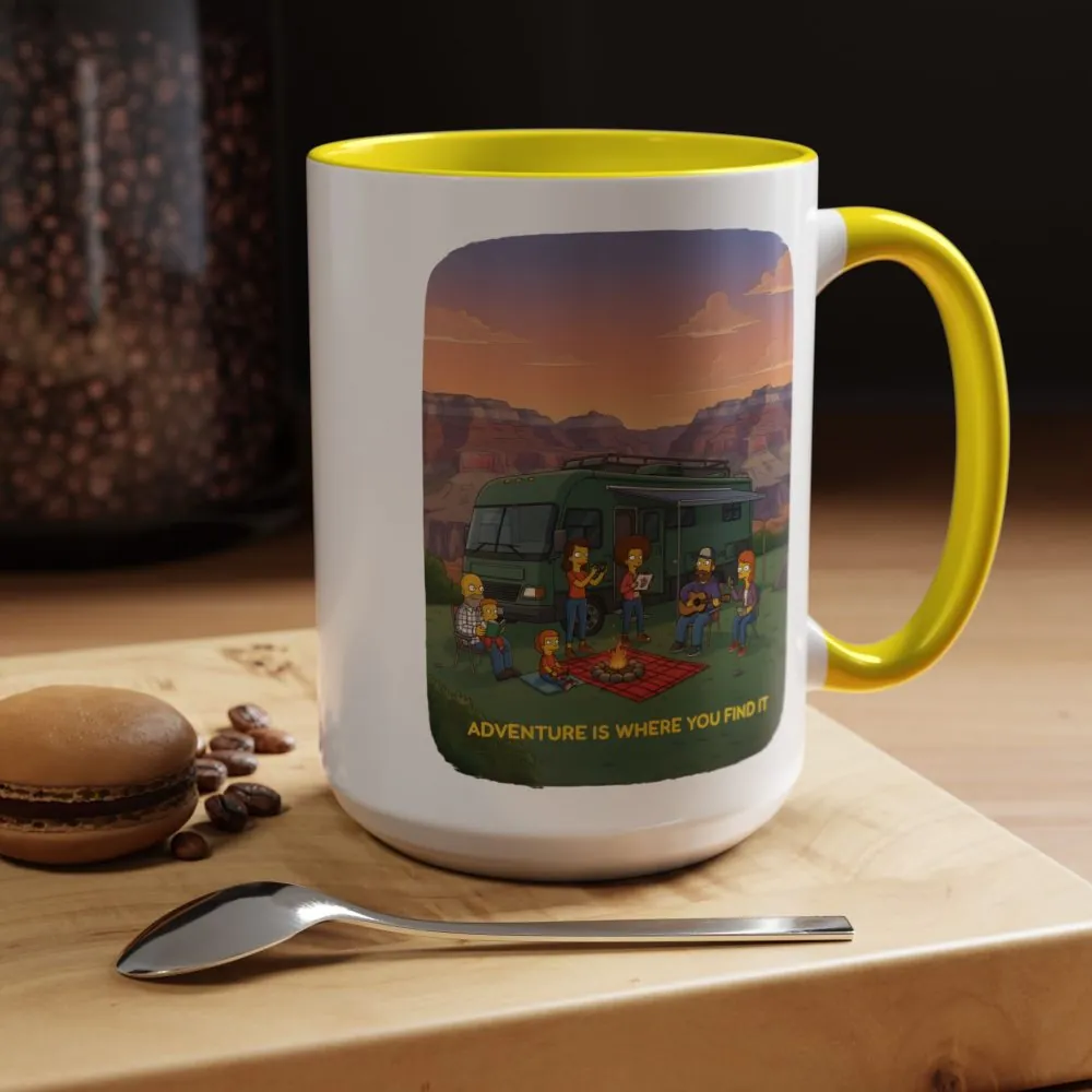 Accent Coffee Mug (11, 15oz) — "Adventure Is Where You Find It" Design Sitcom-Line
