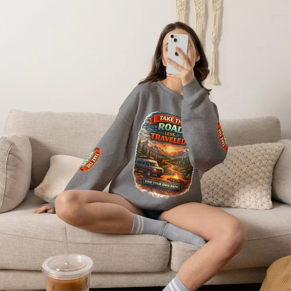 7577206236728962628_2048.jpeg Unisex Heavy Blend™ Crewneck Sweatshirt — "Take The Road Less Traveled" Design Scenic-Line