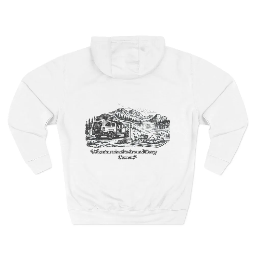 7577848829848083628_2048.jpeg Three-Panel Fleece Hoodie - "Adventure Awaits Around Every Corner" Design Minimal-Line