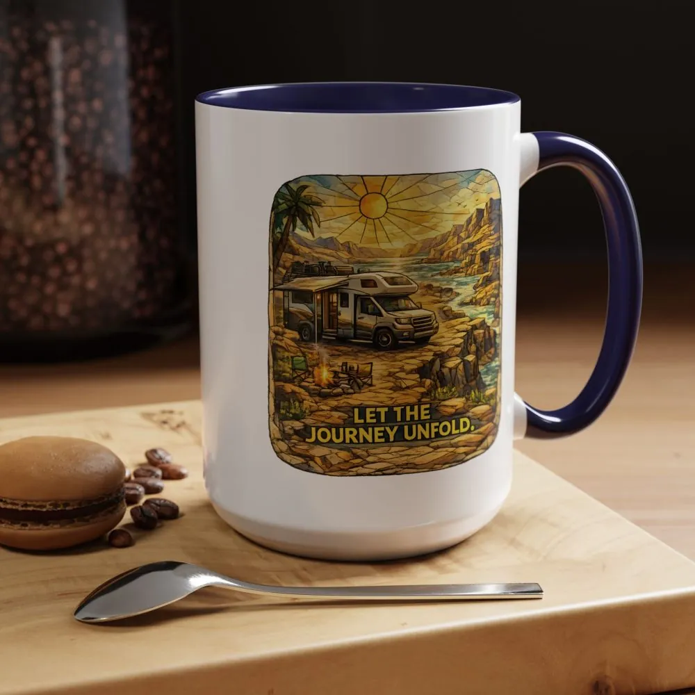 Accent Coffee Mug (11, 15oz) — "Let The Journey Unfold" Design Cubic-Line