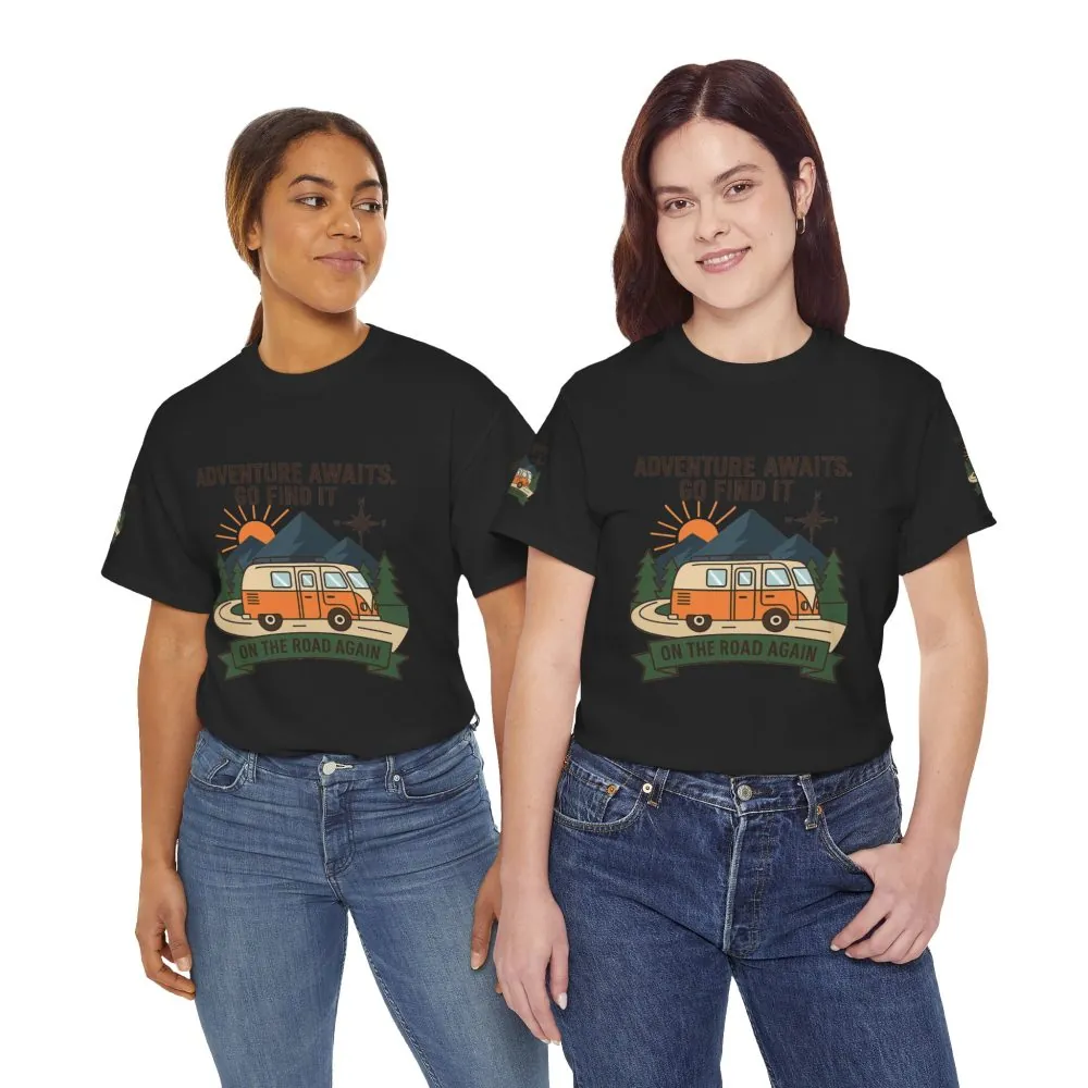 Unisex Heavy Cotton Tee — 'Adventure Awaits. Go Find It' Camper Van T‑Shirt