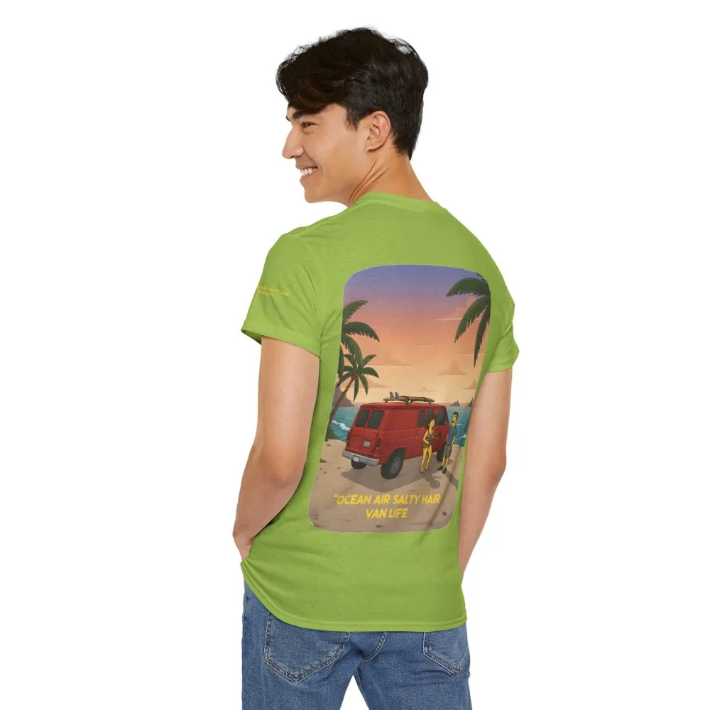 Unisex Heavy Cotton Tee — "Ocean Air Salty Hair Van Life" Design Sitcom-Line
