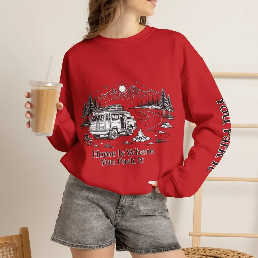 7589157828297742074_2048.jpeg Unisex Heavy Blend™ Crewneck Sweatshirt — "Home Is Where You Park It" Design Minimal-Line