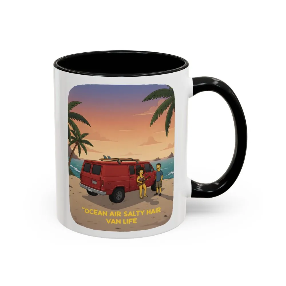 Accent Coffee Mug (11, 15oz) — "Ocean Air Salty Hair Van Life" Design Sitcom-Line