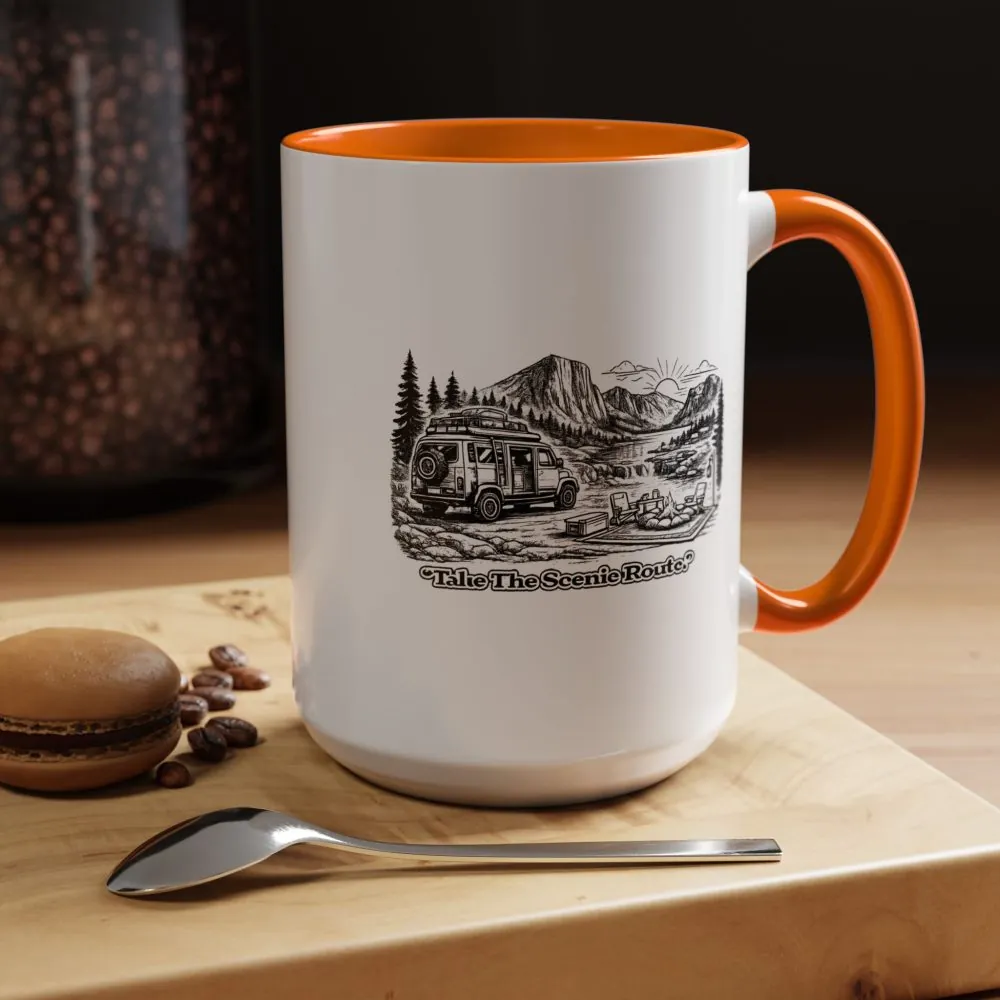 Accent Coffee Mug (11, 15oz) — "Take The Scenic Route" Design Minimal-Line