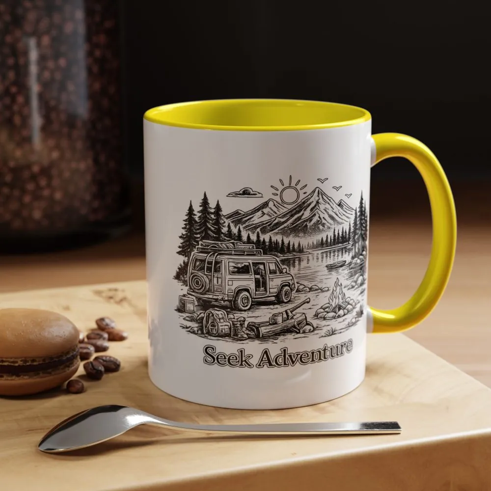 Accent Coffee Mug (11, 15oz) — "Seek Adventure" Design Minimal-Line