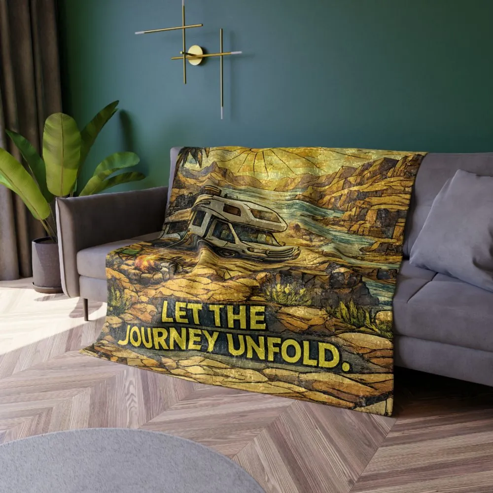 Crushed Velvet Blanket —"Let The Journey Unfold" Design Cubic-Line (Campervan)