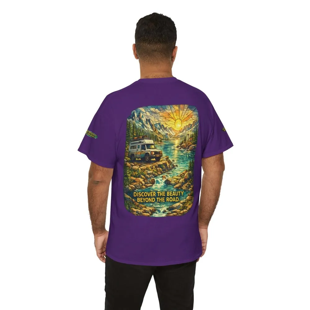 Unisex Heavy Cotton Tee — "Discover The Bieuty Beyond The Road" Design Cubic-Line