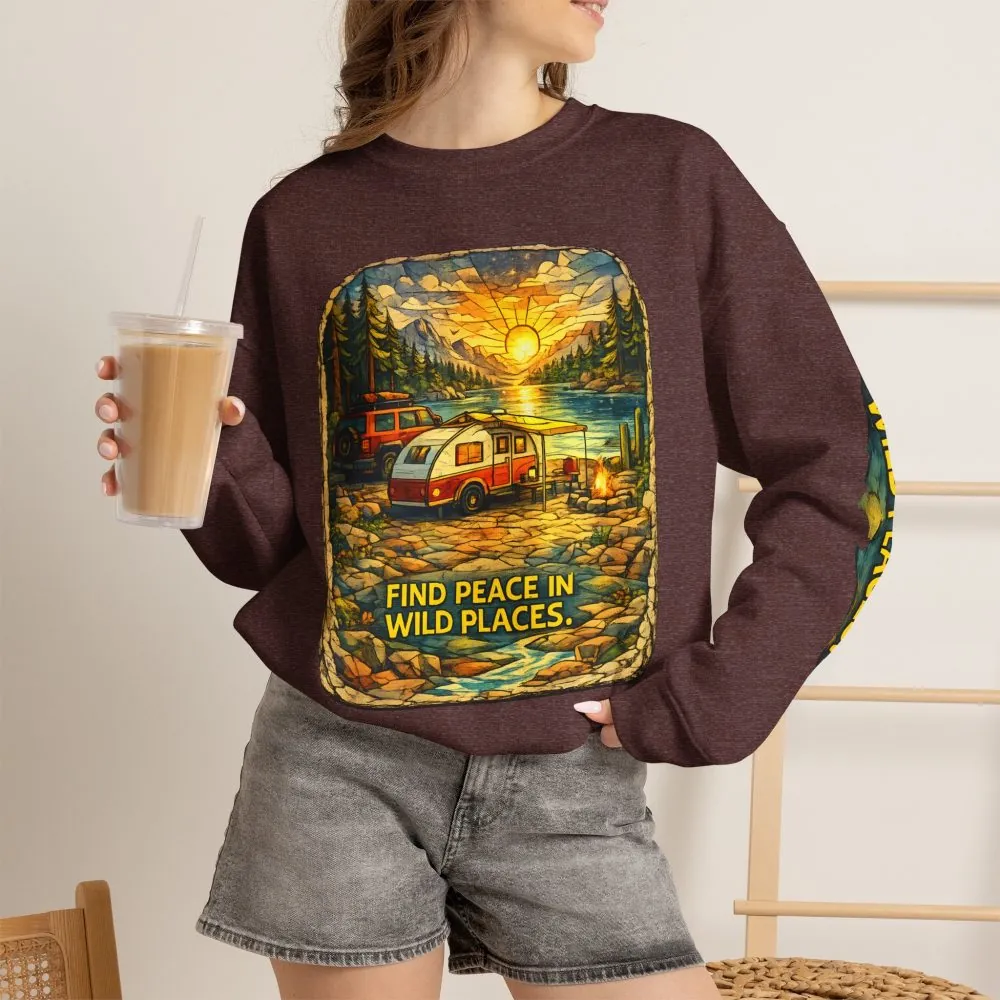 Unisex Heavy Blend™ Crewneck Sweatshirt — "Find Peace In Wild Places" Design Cubic-Line