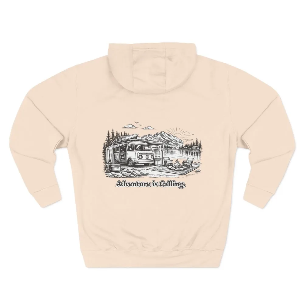 7628805239192041452_2048.jpeg Three-Panel Fleece Hoodie - "Adventure Is Calling" Design Minimal-Line