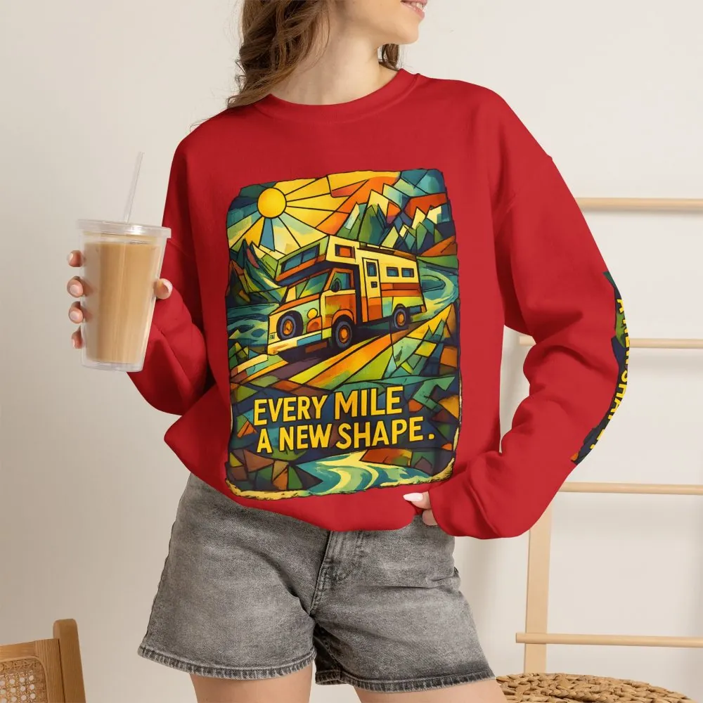 7632886060191066719_2048.jpeg Unisex Heavy Blend™ Crewneck Sweatshirt — "Every Mile A New Shape" Design Cubic-Line