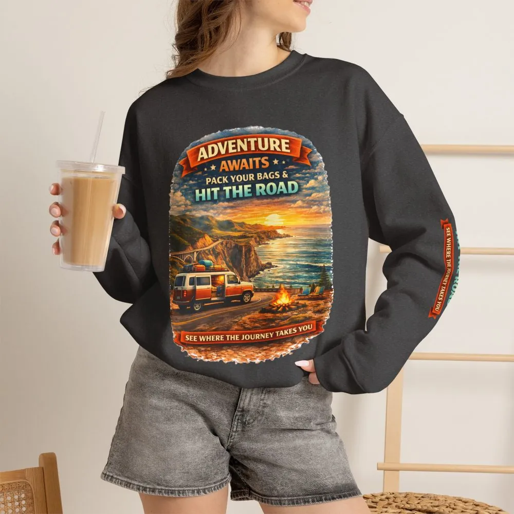 7633460054243427611_2048.jpeg Unisex Heavy Blend™ Crewneck Sweatshirt — "Adventure Awaits-Pack Your Bags" Design Scenic-Line