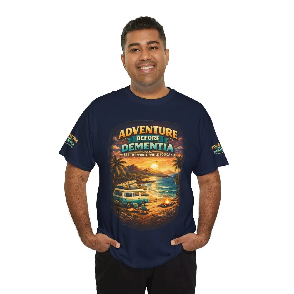 Unisex Heavy Cotton Tee — "Adventure Before Dementia" Design Scenic-Line