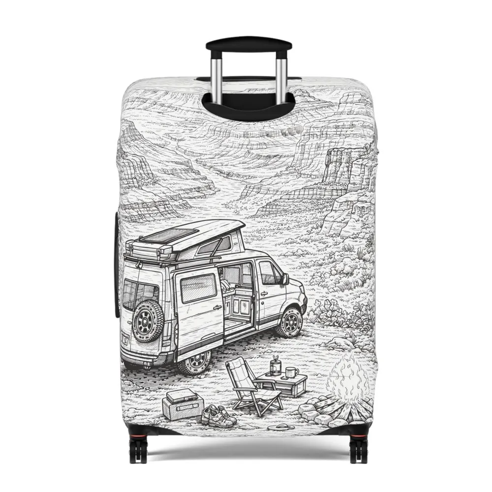 Luggage Cover — Adventure Camper Sketch Travel Suitcase