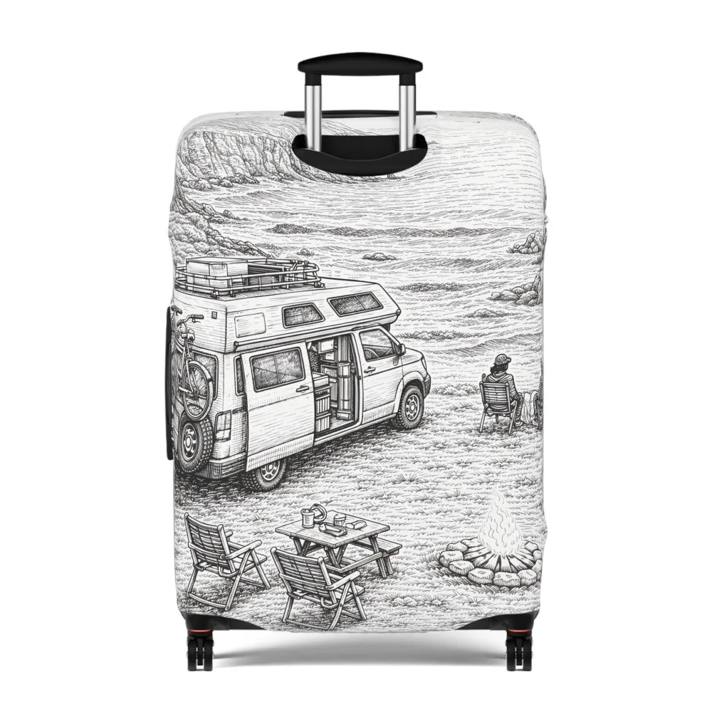 Luggage Cover — Adventure Camper Sketch Travel Suitcase