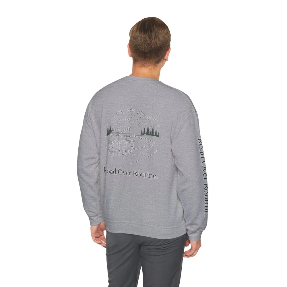 7650396037583181914_2048.jpeg Unisex Heavy Blend™ Crewneck Sweatshirt — "Road Over Routine" Design Minimal-Line
