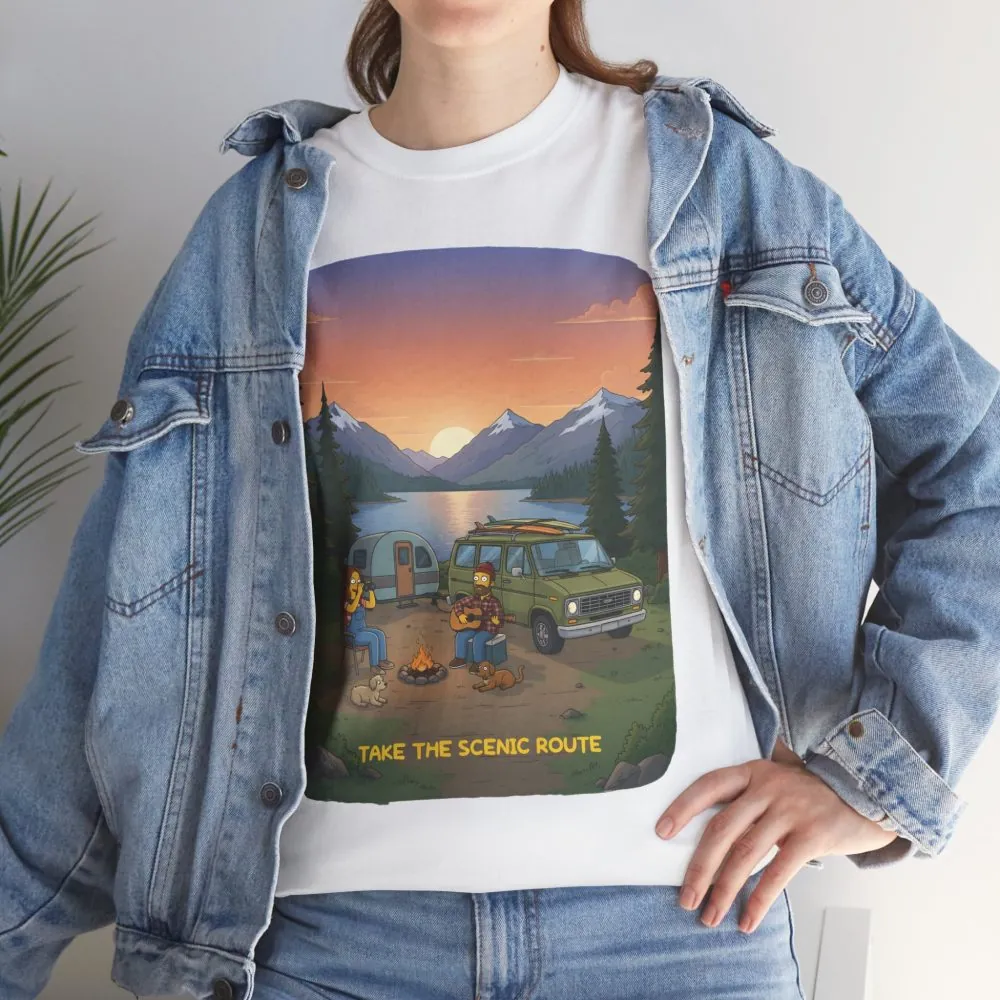Unisex Heavy Cotton Tee — "Take The Scenic Route" Design Sitcom-Line