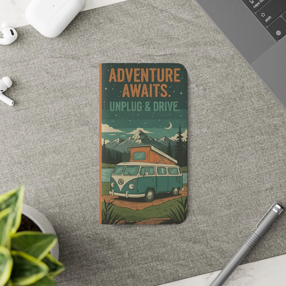 Flip Phone Case — "Adventure Awaits Unplug & Drive" Wallet Case