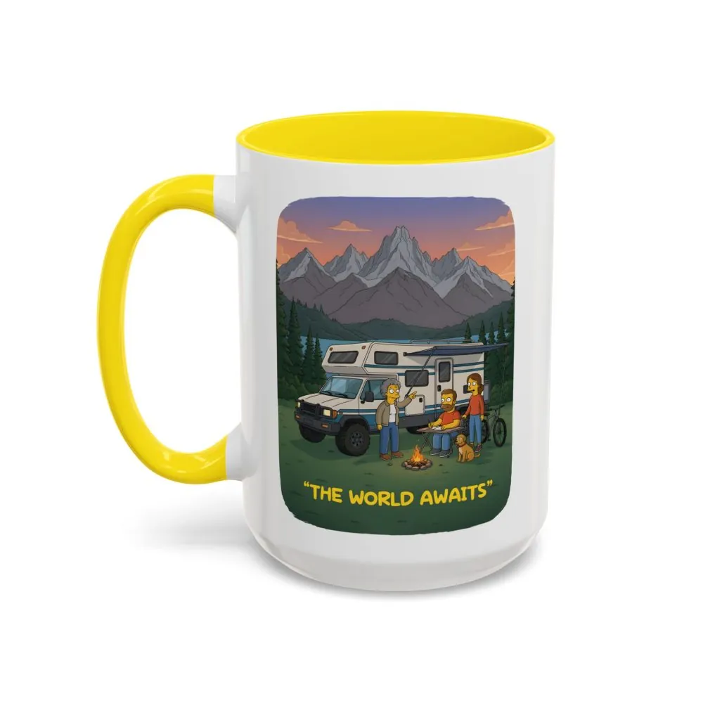 Accent Coffee Mug (11, 15oz) — "The World Awaits" Design Sitcom-Line