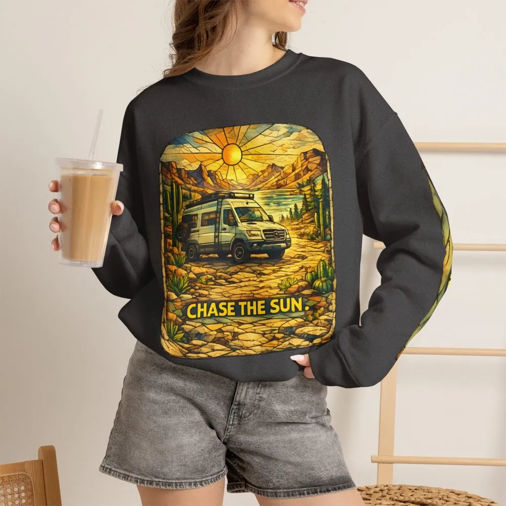 Unisex Heavy Blend™ Crewneck Sweatshirt — "Chase The Sun" Design Cubic-Line