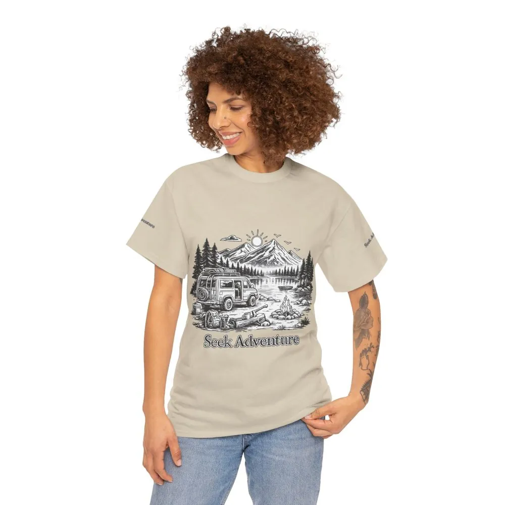 Unisex Heavy Cotton Tee — "Seek Adventure" Design Minimal-Line