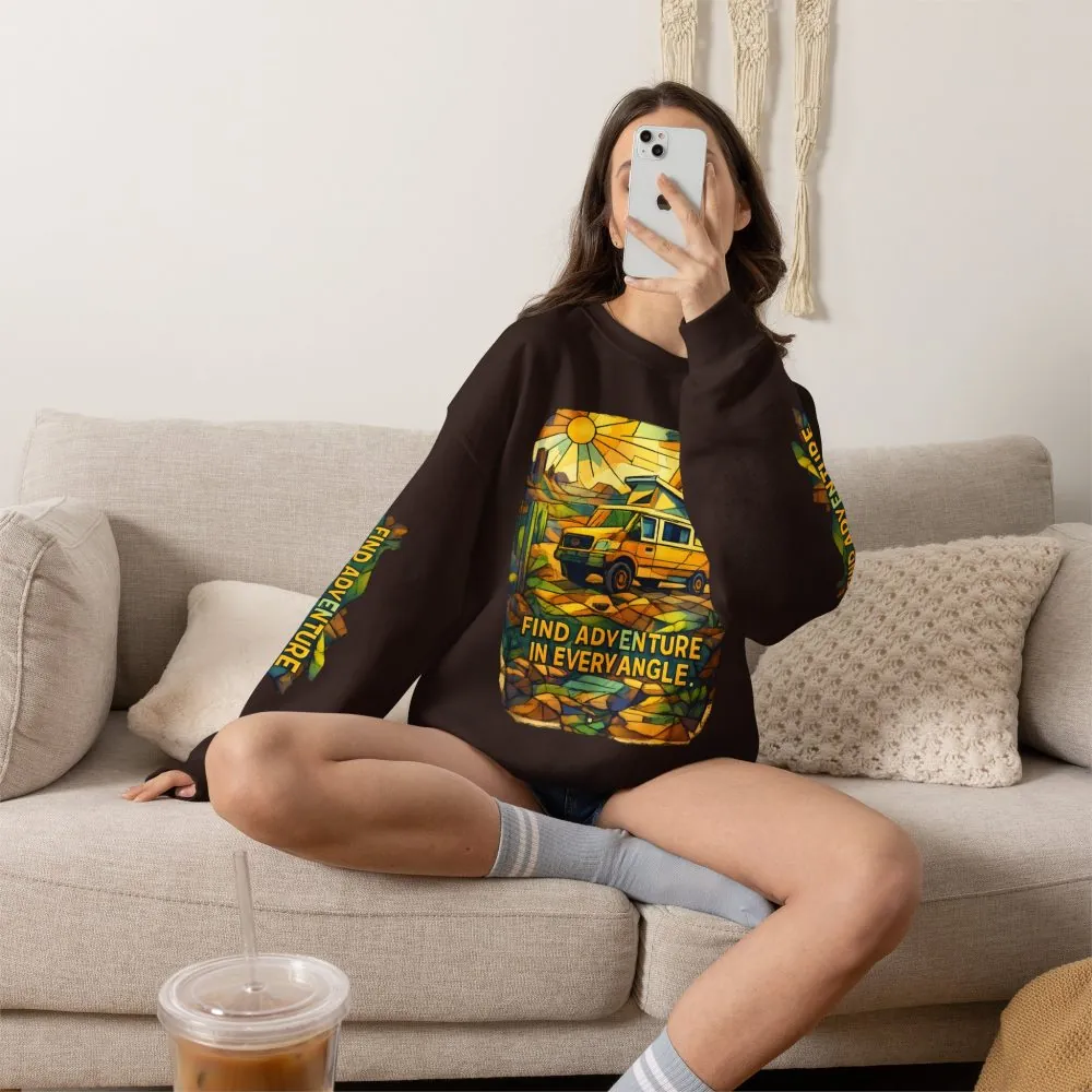 Unisex Heavy Blend™ Crewneck Sweatshirt — "Find Adventure In Every Corner" Design Cubic-Line