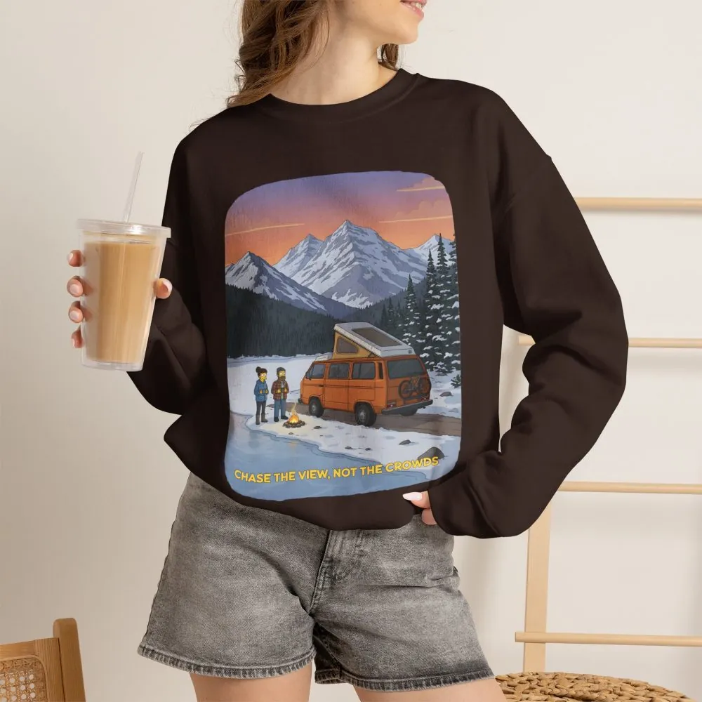Unisex Heavy Blend™ Crewneck Sweatshirt — "Chase The Views-Not The Crowds"" Design Sitcom-Line