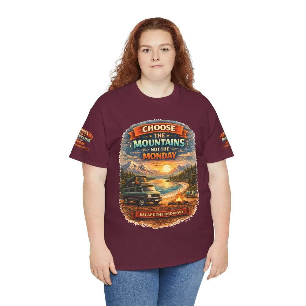 Unisex Heavy Cotton Tee — "Choose The Mountens" Design Scenic-Line
