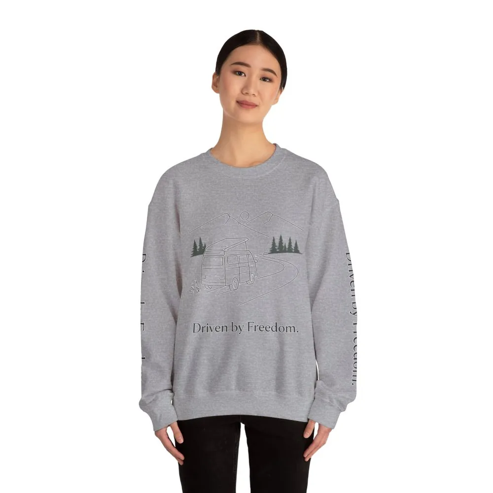 Unisex Heavy Blend™ Crewneck Sweatshirt — "Driven By Freedom" Design Minimal-Line