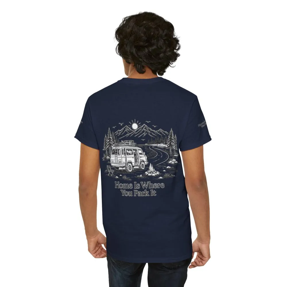 Unisex Heavy Cotton Tee — "Home Is Where You Park It" Design Minimal-Line