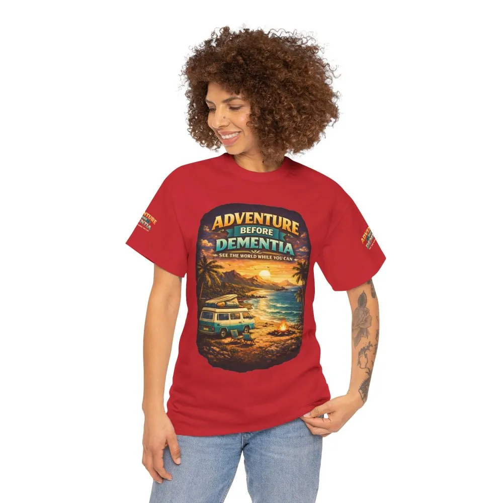 Unisex Heavy Cotton Tee — "Adventure Before Dementia" Design Scenic-Line