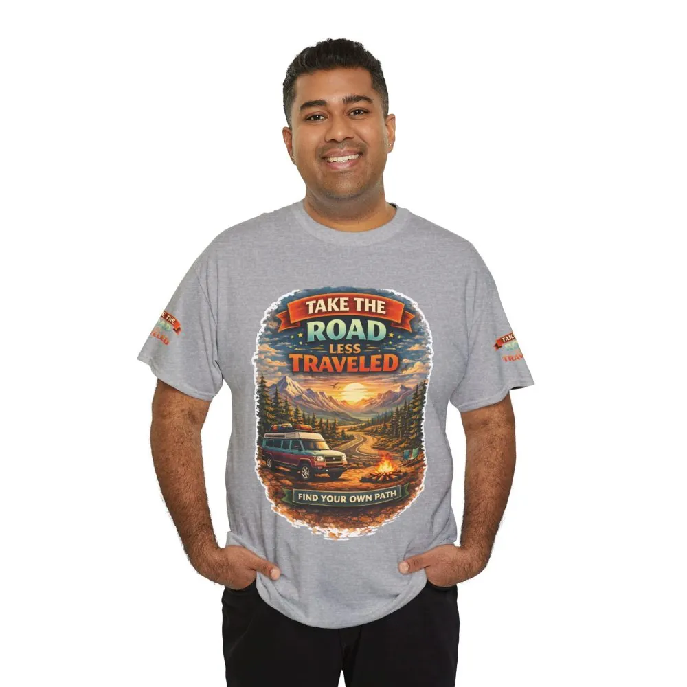 Unisex Heavy Cotton Tee — "Take The Road Less Traveled" Design Scenic-Line